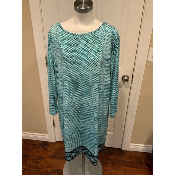 Michael Kors Teal Blue Snakeskin Patterned Sheath Dress, Size 2X (Plus) - Picture 1 of 7